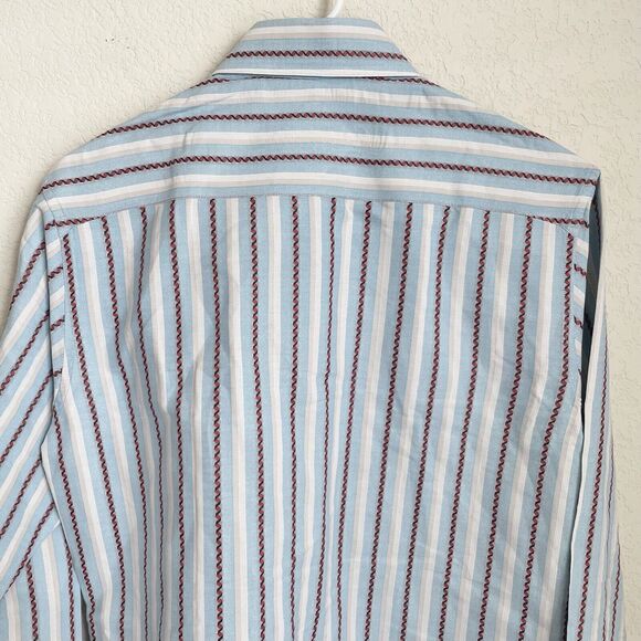 Robert Graham Mens Small Blue Striped Button Up Shirt Long Sleeve Preowned - Picture 9 of 12